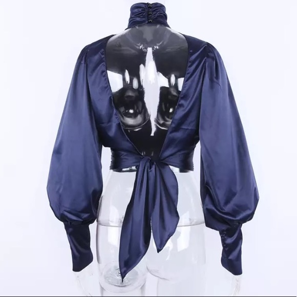 LAST ONE! 5 ⭐️  JENNA Blue Silky Open Back Blouse - Picture 8 of 8